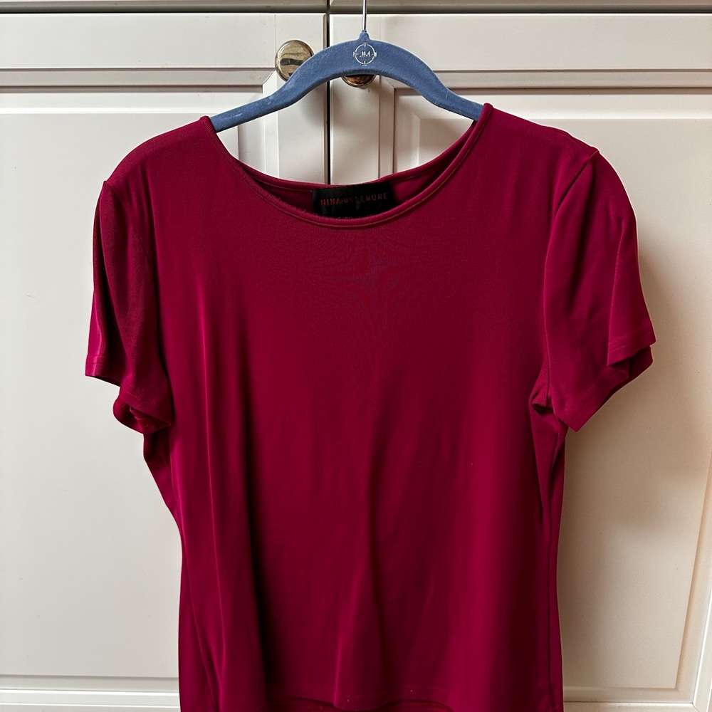 Nina McLemore Relaxed Crewneck Short Sleeve Top in Wine Red